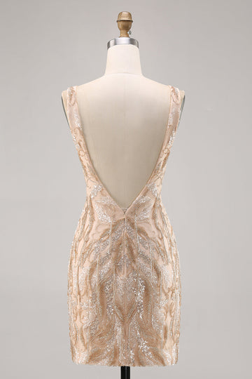 Vestido de regreso a casa ajustado al champán con lentejuelas